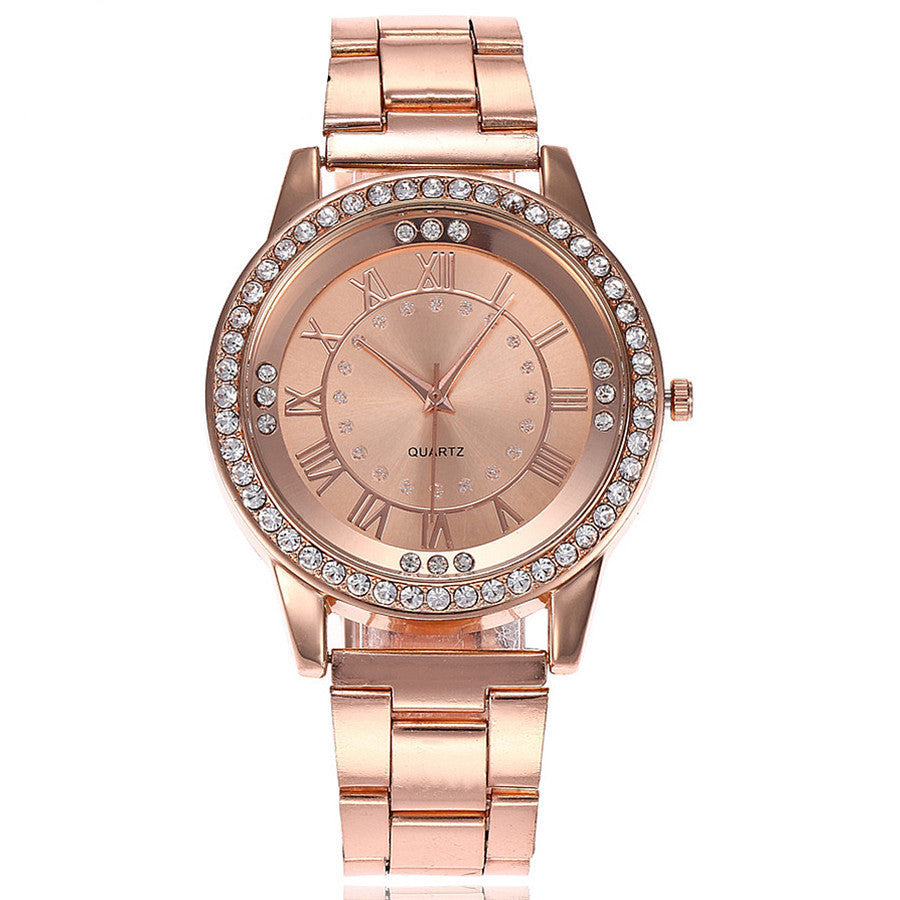 Geneva Luxury Steel Bracelet Diamond Roman Numeral Watch