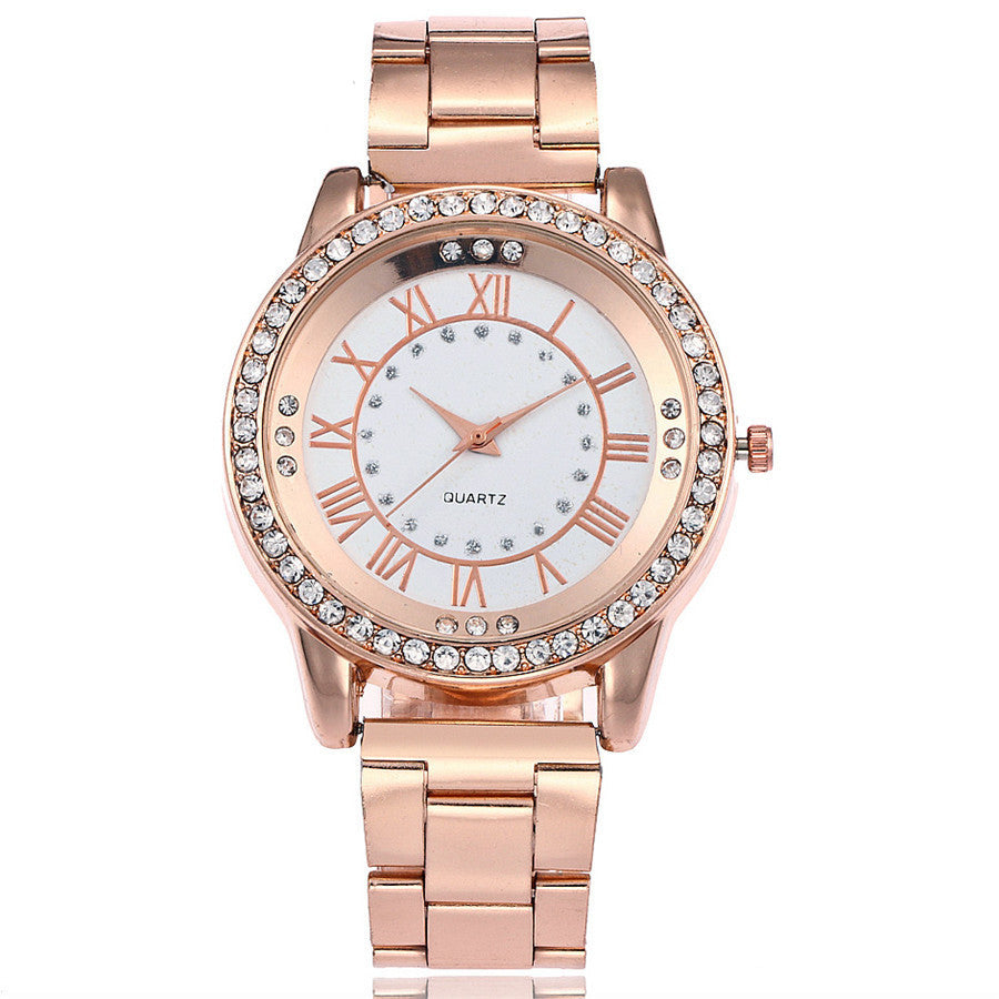 Geneva Luxury Steel Bracelet Diamond Roman Numeral Watch